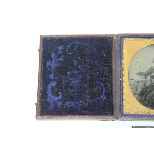 570 - VICTORIAN DURATYPE LEATHER CASED GLASS PHOTO AND ANOTHER
9.5 X 8CM