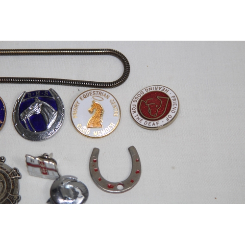 573 - QTY OF BADGES, FOBS, CHAINS ETC SOME ENAMELED