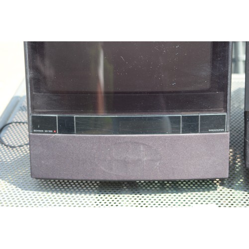 624 - TWO VINTAGE BANG AND OLUFSEN BEOVISION MX 1500 AND MX 3500 TELEVISIONS AND REMOTES