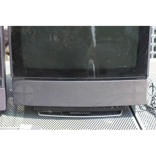 624 - TWO VINTAGE BANG AND OLUFSEN BEOVISION MX 1500 AND MX 3500 TELEVISIONS AND REMOTES