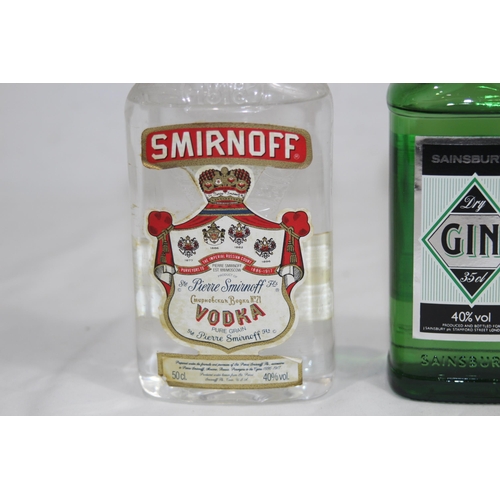 639 - HALF BOTTLE OF SMIRNOFF VODKA AND SMALL BOTTLE OF GIN
