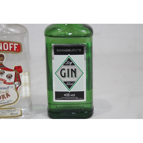 639 - HALF BOTTLE OF SMIRNOFF VODKA AND SMALL BOTTLE OF GIN