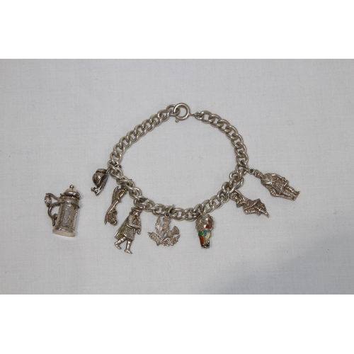 846 - SILVER CHARM BRACELET INCLUDING SPARE CHARMS - 43G