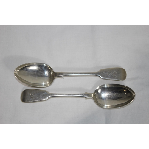 882 - PAIR OF SILVER SPOONS - EXETER 1857 - JOHN STONE - 66.5G