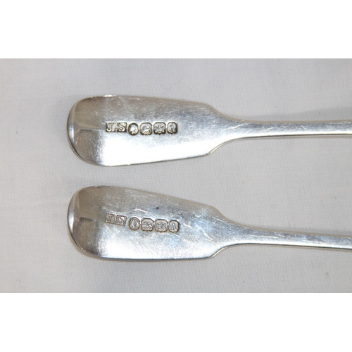 882 - PAIR OF SILVER SPOONS - EXETER 1857 - JOHN STONE - 66.5G