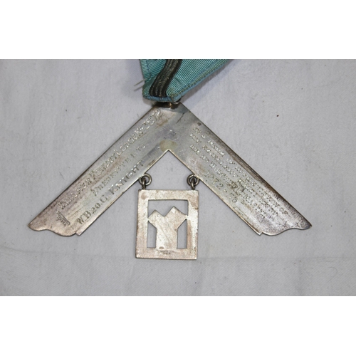 283 - TWO VINTAGE LEATHER CASES WITH MASONIC JEWELLED COLLARS, APRONS, EPHEMERA AND SELECTION OF MASONIC M... 