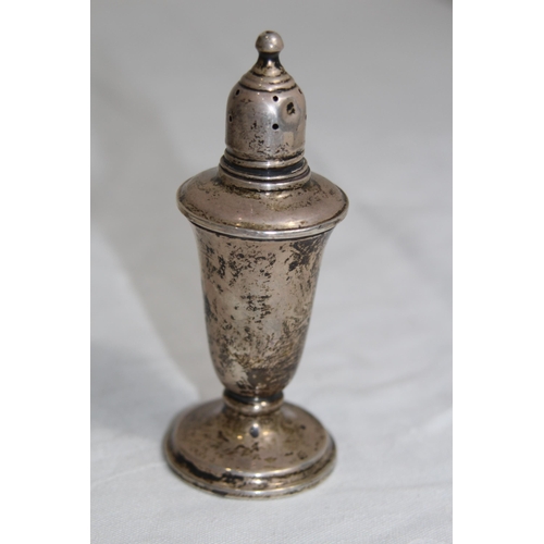 887 - PAIR OF LARGE STERLING SILVER SALT AND PEPPER POTS WITH WEIGHTED BASES AND LINERS, 169 GRAMS OVERALL