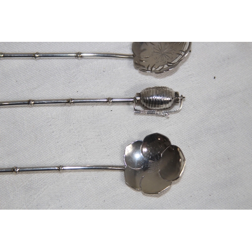 890 - SET OF 6 JAPANESE STERLING SILVER SPOONS WITH VARIED FINIALS, 44.6 GRAMS