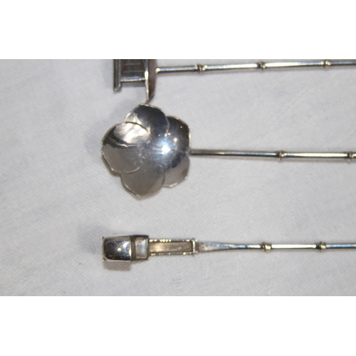 890 - SET OF 6 JAPANESE STERLING SILVER SPOONS WITH VARIED FINIALS, 44.6 GRAMS