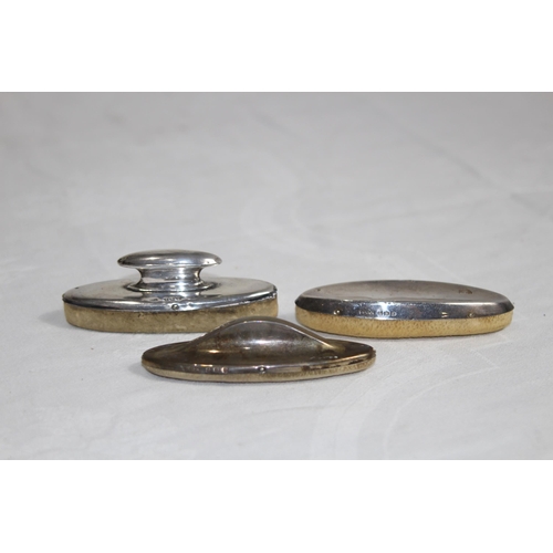 891 - THREE SILVER NAIL BUFFERS, VARIED DESIGNS & DATES