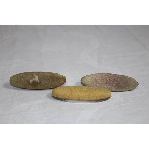 891 - THREE SILVER NAIL BUFFERS, VARIED DESIGNS & DATES
