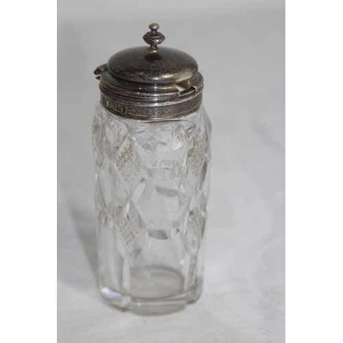 894 - 19TH CENTURY SILVER TOPPED MUSTARD POT, SHEFFIELD