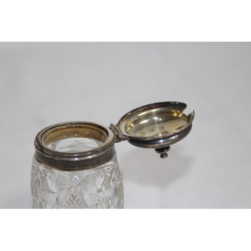 894 - 19TH CENTURY SILVER TOPPED MUSTARD POT, SHEFFIELD