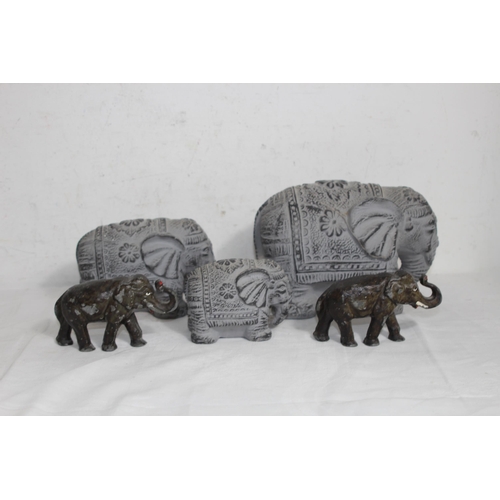 325 - QUANTITY OF VINTAGE DECORATIVE ELEPHANTS  x5
20 X 14CM
