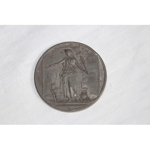 573 - VICTORIAN LARGE METAL MEDALLION FOR THE OPENING OF CRYSTAL PALACE, 1854 , BY INCHES, 84.6 GRAMS