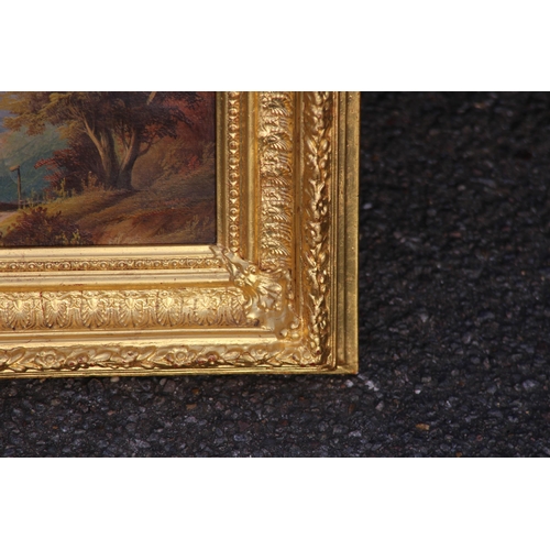 88 - ANTIQUE CONTINENTAL SCHOOL RURAL SCENE OIL PAINTING ON CANVAS, IN AN ORNATELY GILT WOOD FRAME
45 X 3... 