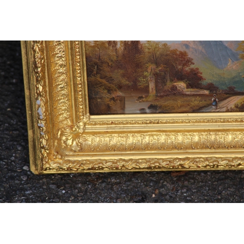 88 - ANTIQUE CONTINENTAL SCHOOL RURAL SCENE OIL PAINTING ON CANVAS, IN AN ORNATELY GILT WOOD FRAME
45 X 3... 