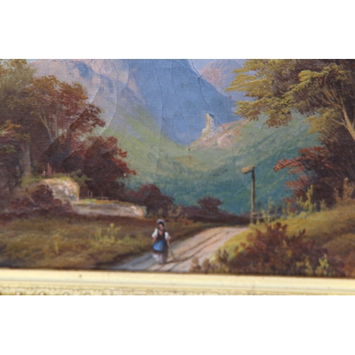 88 - ANTIQUE CONTINENTAL SCHOOL RURAL SCENE OIL PAINTING ON CANVAS, IN AN ORNATELY GILT WOOD FRAME
45 X 3... 