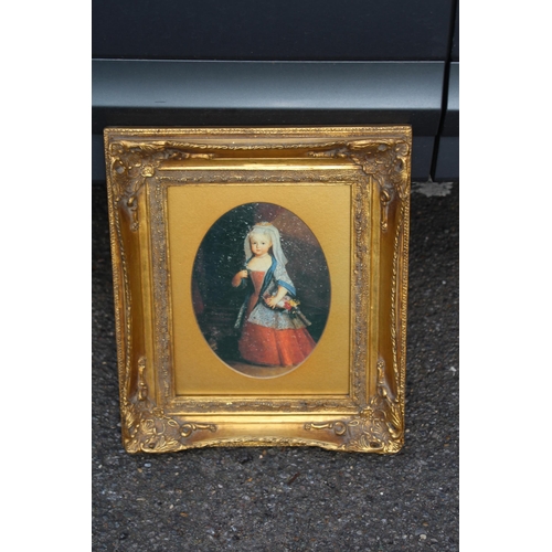 92 - ORNATELY FRAMED PORTRAIT OF A GIRL HOLDING FLOWERS
36 X 31CM
