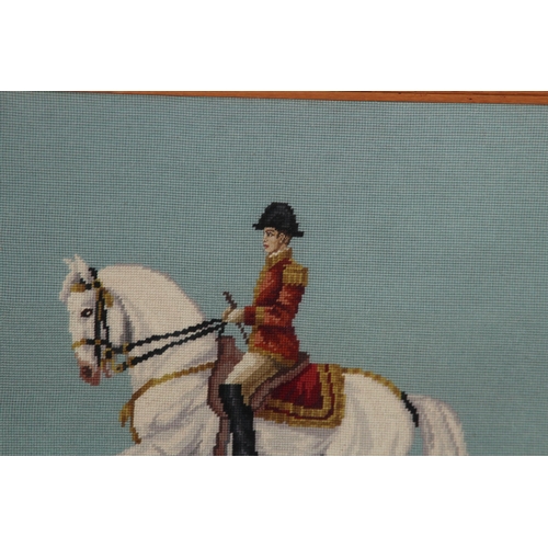 123 - PAIR OF QUALITY WOOL WORK EQUESTRIAN PICTURES 
68 X 66CM