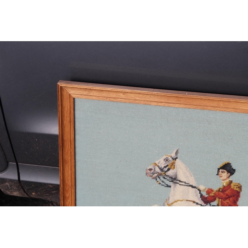 123 - PAIR OF QUALITY WOOL WORK EQUESTRIAN PICTURES 
68 X 66CM