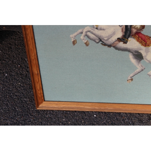 123 - PAIR OF QUALITY WOOL WORK EQUESTRIAN PICTURES 
68 X 66CM