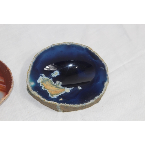 723 - TWO AGATE POLISHED STONE ASHTRAYS