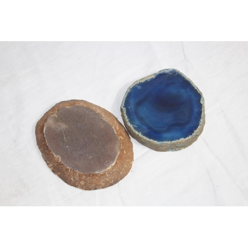 723 - TWO AGATE POLISHED STONE ASHTRAYS