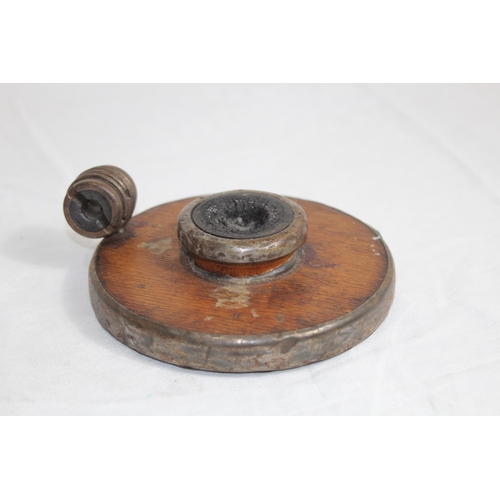 730 - VINTAGE WOODEN INKWELL AND STONE MASONS MALLET