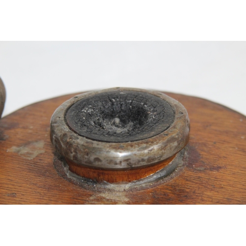 730 - VINTAGE WOODEN INKWELL AND STONE MASONS MALLET