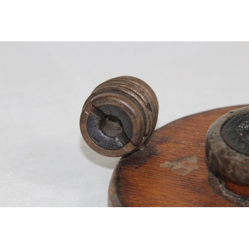 730 - VINTAGE WOODEN INKWELL AND STONE MASONS MALLET