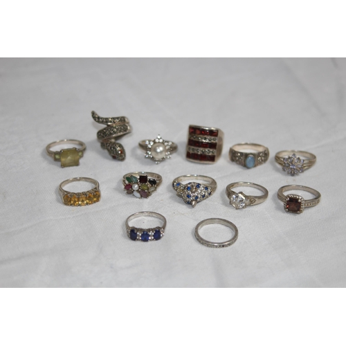 855 - QUANTITY OF SILVER RINGS - 66G