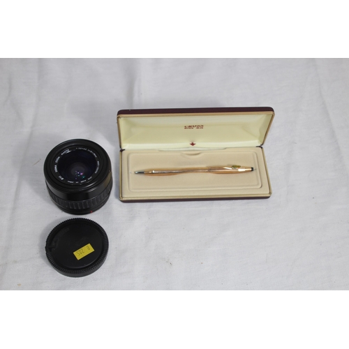 339 - ROLLED GOLD CROSS PEN AND SIGMA ZOOM MASTER CAMERA LENS