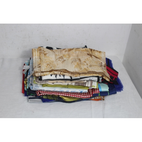 341 - QUANTITY OF SILK SCRAVES ETC