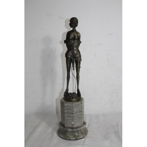 392 - BRONZE FIGURE RIDING CROP ON MARBLE BASE - BASE A/F
43CM