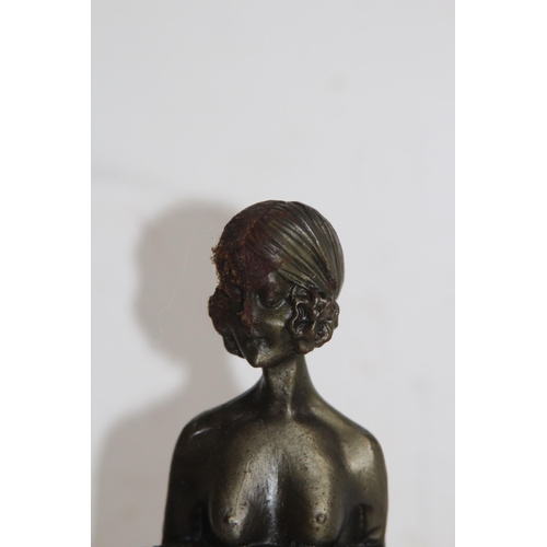 392 - BRONZE FIGURE RIDING CROP ON MARBLE BASE - BASE A/F
43CM