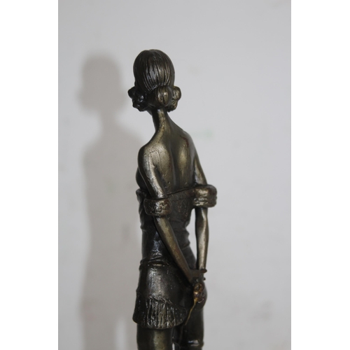 392 - BRONZE FIGURE RIDING CROP ON MARBLE BASE - BASE A/F
43CM