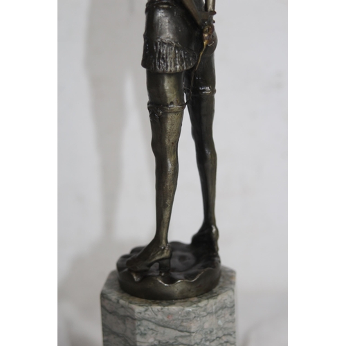 392 - BRONZE FIGURE RIDING CROP ON MARBLE BASE - BASE A/F
43CM