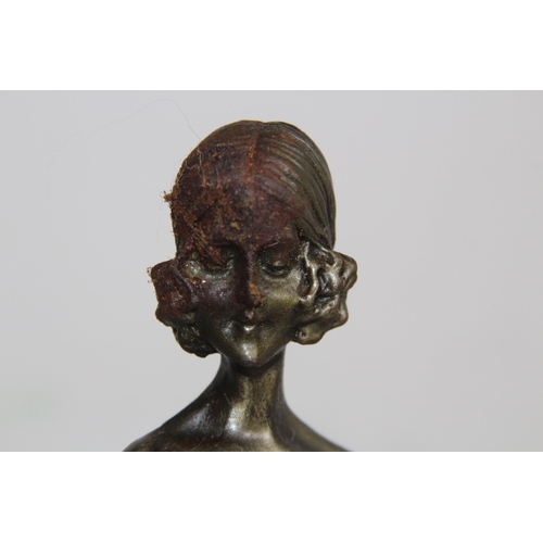 392 - BRONZE FIGURE RIDING CROP ON MARBLE BASE - BASE A/F
43CM