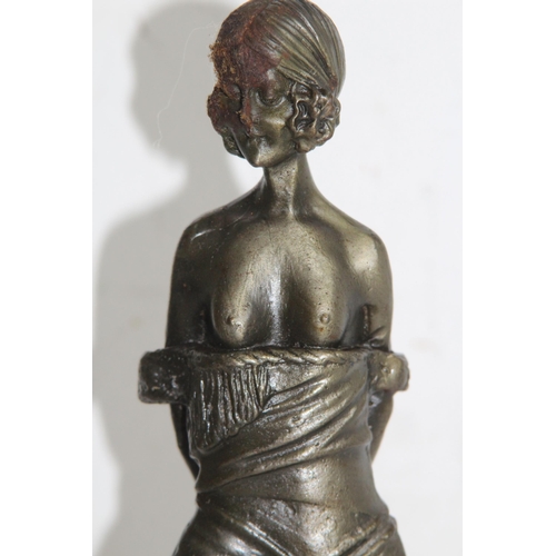 392 - BRONZE FIGURE RIDING CROP ON MARBLE BASE - BASE A/F
43CM