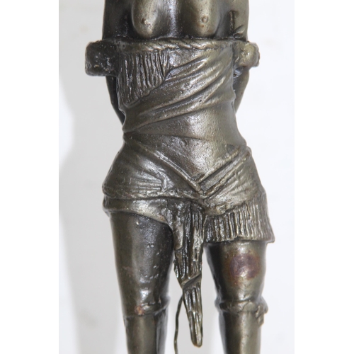 392 - BRONZE FIGURE RIDING CROP ON MARBLE BASE - BASE A/F
43CM