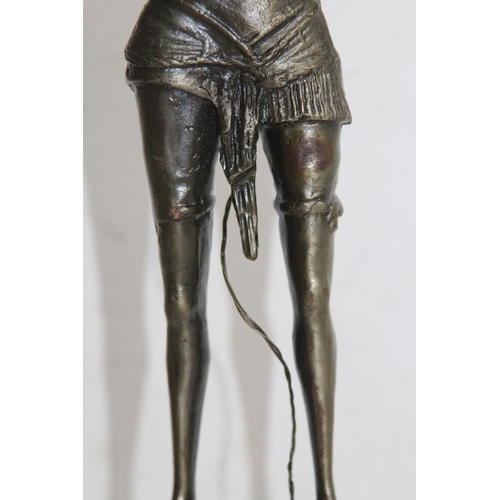 392 - BRONZE FIGURE RIDING CROP ON MARBLE BASE - BASE A/F
43CM