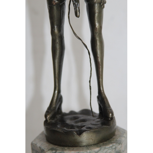 392 - BRONZE FIGURE RIDING CROP ON MARBLE BASE - BASE A/F
43CM
