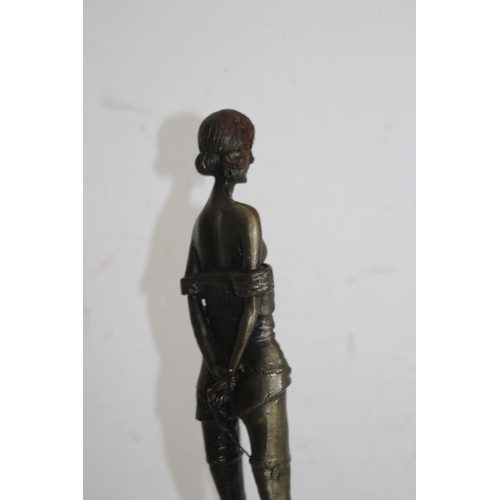 392 - BRONZE FIGURE RIDING CROP ON MARBLE BASE - BASE A/F
43CM