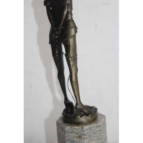 392 - BRONZE FIGURE RIDING CROP ON MARBLE BASE - BASE A/F
43CM