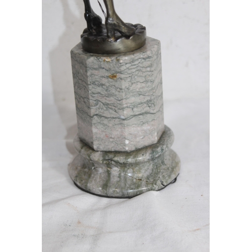 392 - BRONZE FIGURE RIDING CROP ON MARBLE BASE - BASE A/F
43CM