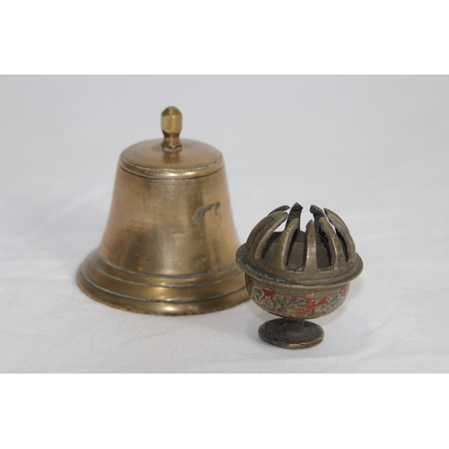 736 - SMALL BRONZE BELL AND A TEMPLE BELL