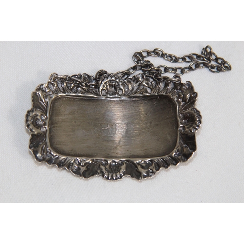 902 - THREE HALLMARKED SILVER DECANTER LABELS - 41.5G - LONDON 1977 + 1978 - ALAN WEISROSE