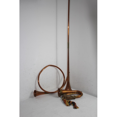 395 - FRENCH HUNTING HORN, BUGLE AND ONE OTHER