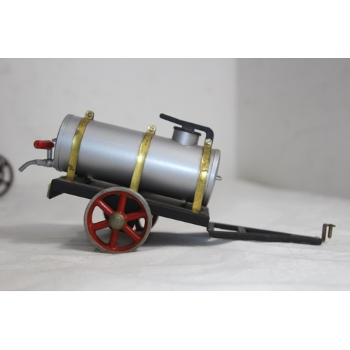 500 - VINTAGE MAMOD ENGINE, WOOD TRAILER AND OIL TANK